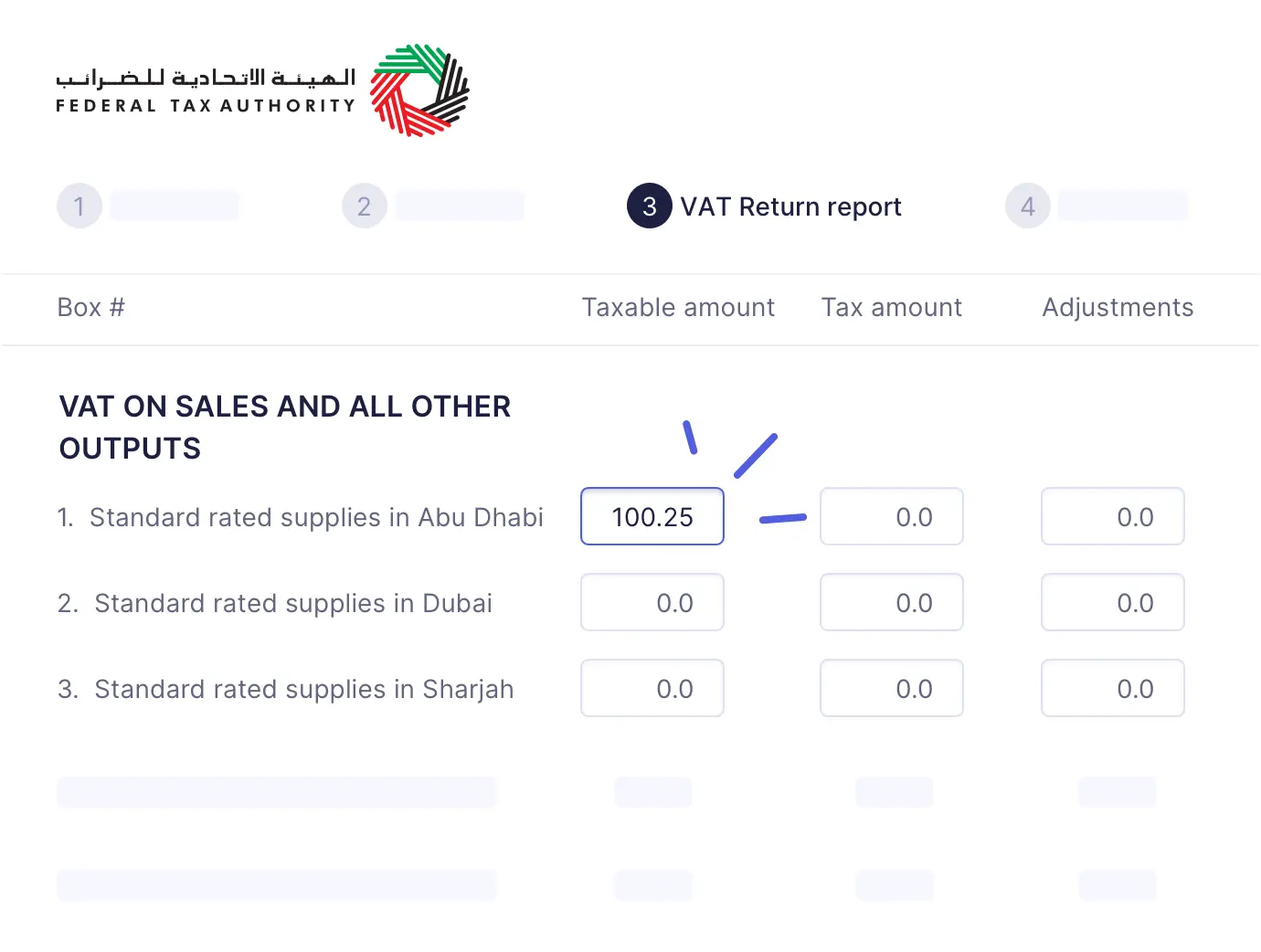 Screenshot of Wafeq — VAT return preparation, as the vendor shows it for a UAE business